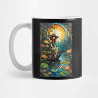 Stained Glass Girl At Lily Pond Mug